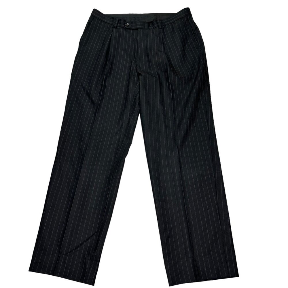 Mens Trousers England Tasmanian Wool Cashmere Black Pinstripe Pants Work